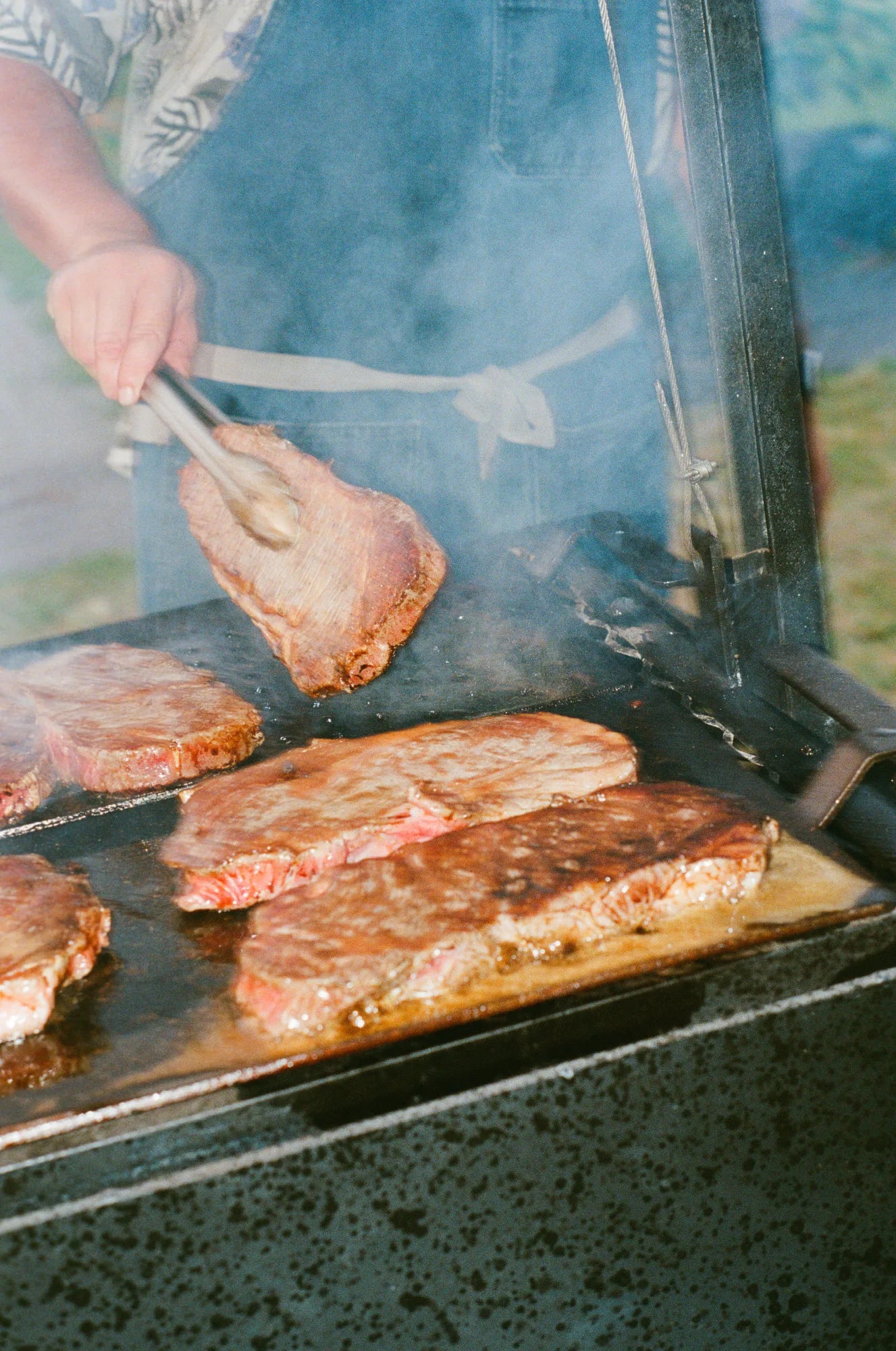 NY strip flipped, crust and smoke