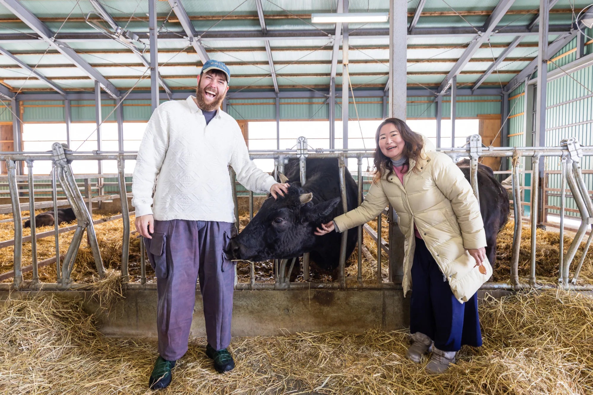 Takemitsu-chan (cow) with Matt (Peak Wagyu) and Ellie Takeda (Takeda Farm)