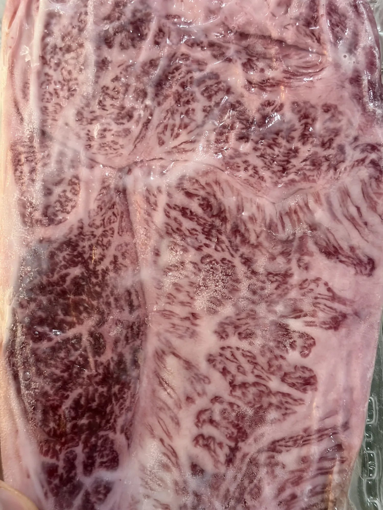 NY strip marbling, close up